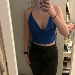 Blue Silky Handkerchief Tank